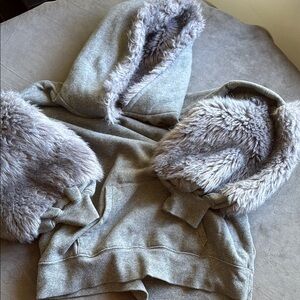 Express Women's Gray Hoodie with Faux Fur Trim